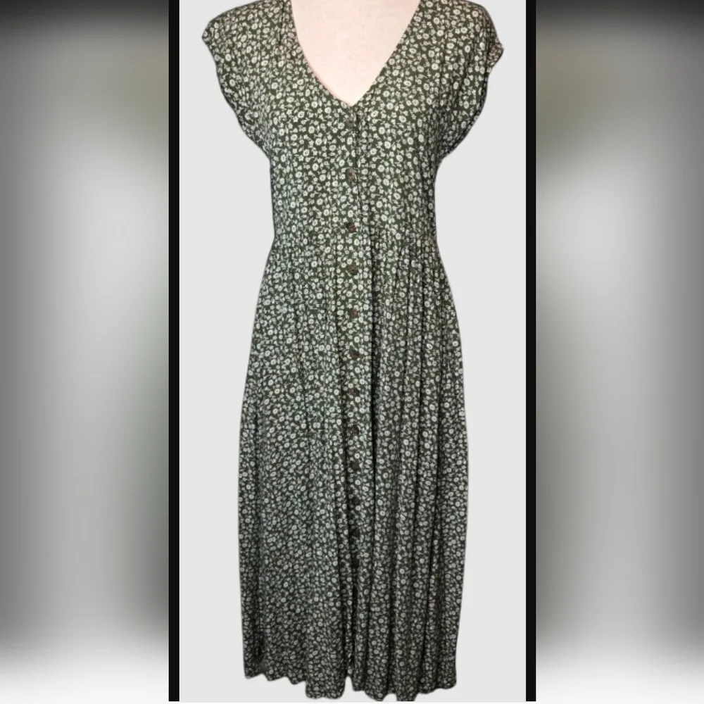 Madewell Button-Front Floral Green Dress in Ditsy Daze, Size XXS - Picture 3 of 10